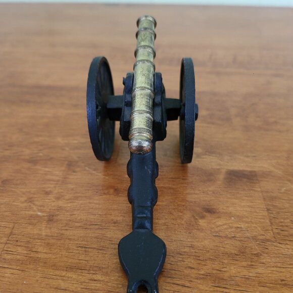 Vintage Brass Cast Iron Mini Cannon Artillery Civil War Toy Figurine Metal T3 - Picture 4 of 7